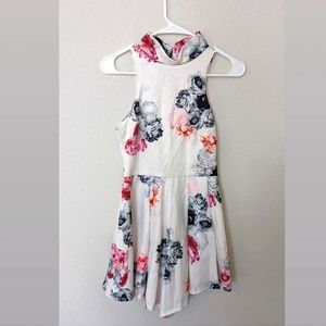 Open Back Summer White Floral Romper